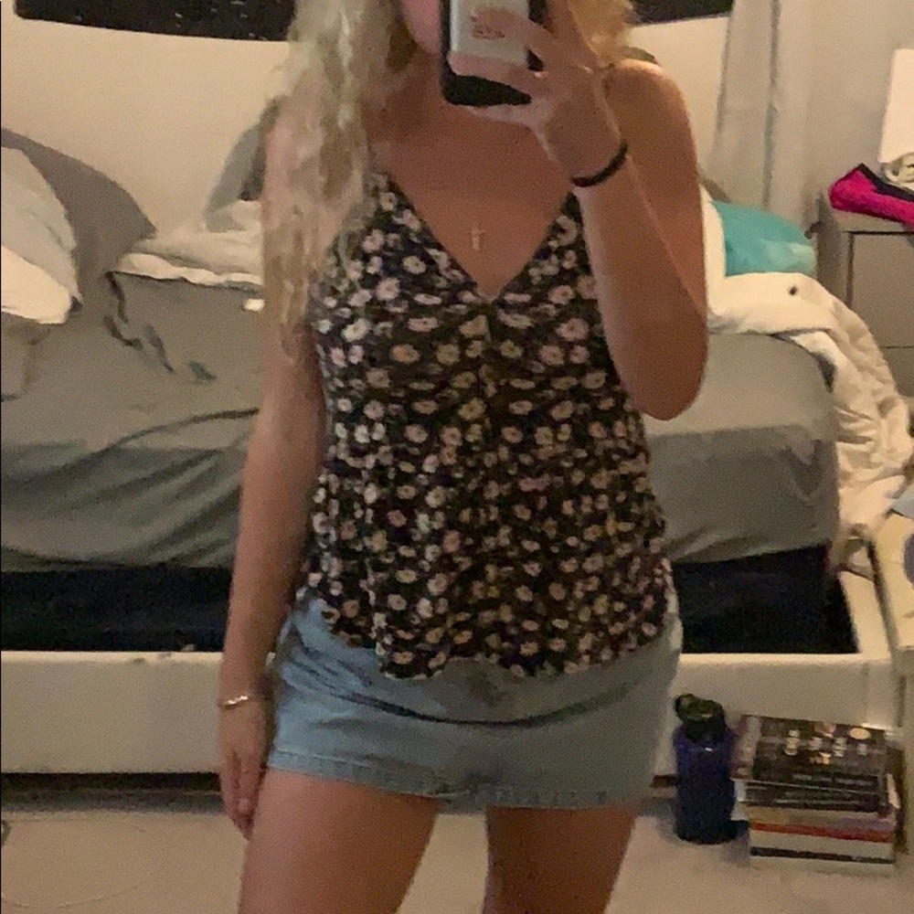V neck, floral, spaghetti strap